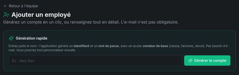 Création d'un compte vendeur et réglage des permissions dans StockFinity